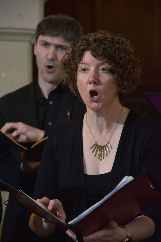Ben and Clare - Members of the Chandos Chamber Choir rehearsing in St Sepulchre Church in the City of London